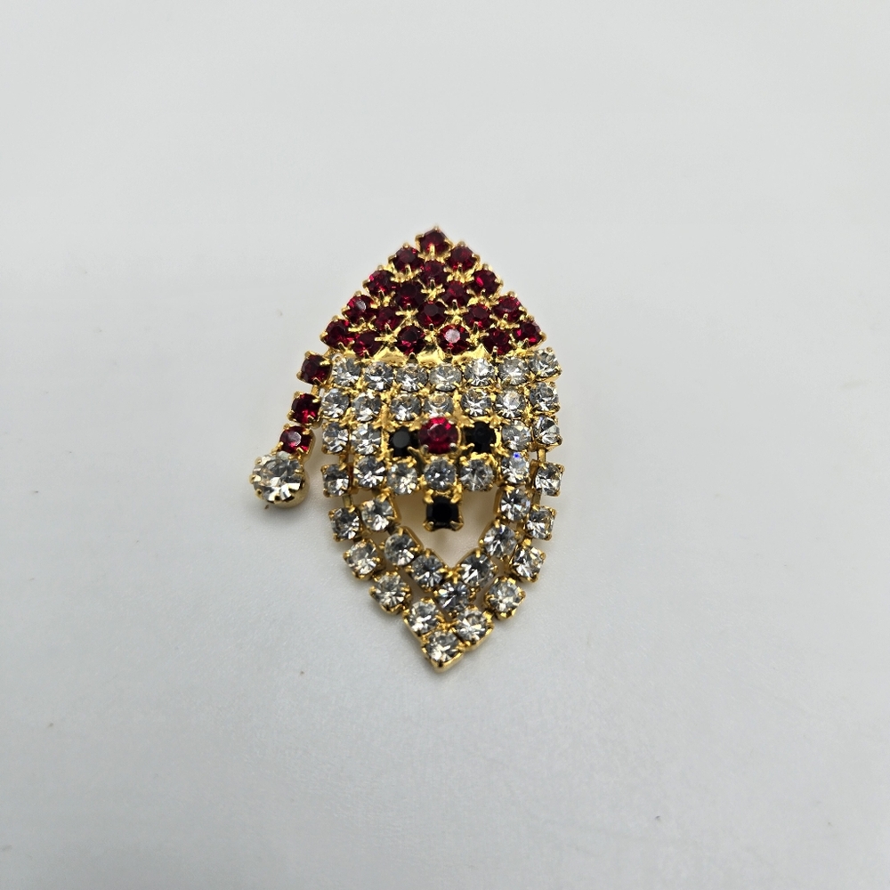 Hobe Rhinestone Santa Christmas Pin Brooch Holiday Vintage Dangle